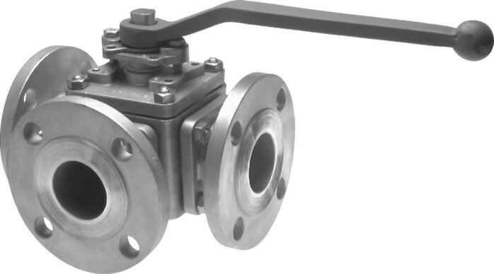 Exemplary representation: Stainless steel 3-way flanged ball valve