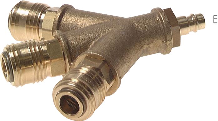 Exemplary representation: Air diverter with coupling plug & coupling sockets NW 7.2, brass, 3-way